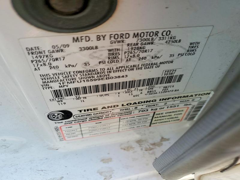 2009 Ford Expedition მანქანა იყიდება აუქციონზე, vin: 1FMFU15599EB03843, აუქციონის ნომერი: 63381476