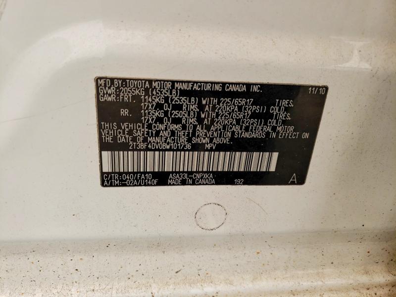 Aukcja sprzedaży 2011 Toyota Rav4, vin: 2T3BF4DV0BW101736, numer aukcji: 60569966