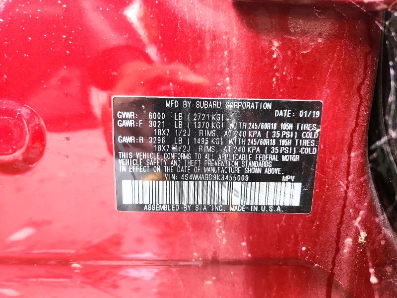 Aukcja sprzedaży 2019 Subaru Ascent, vin: 4S4WMABD9K3455009, numer aukcji: 60014006