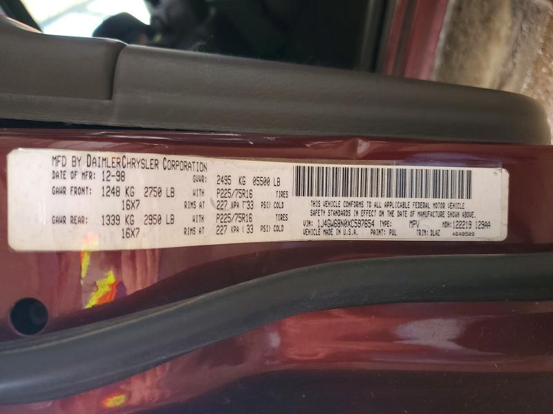 60257356 :رقم المزاد ، 1J4GW68N0XC597654 vin ، 1999 Jeep Grand Cherokee مزاد بيع