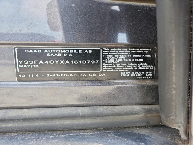 Aukcja sprzedaży 2010 Saab 9-3, vin: YS3FA4CYXA1610797, numer aukcji: 61911936