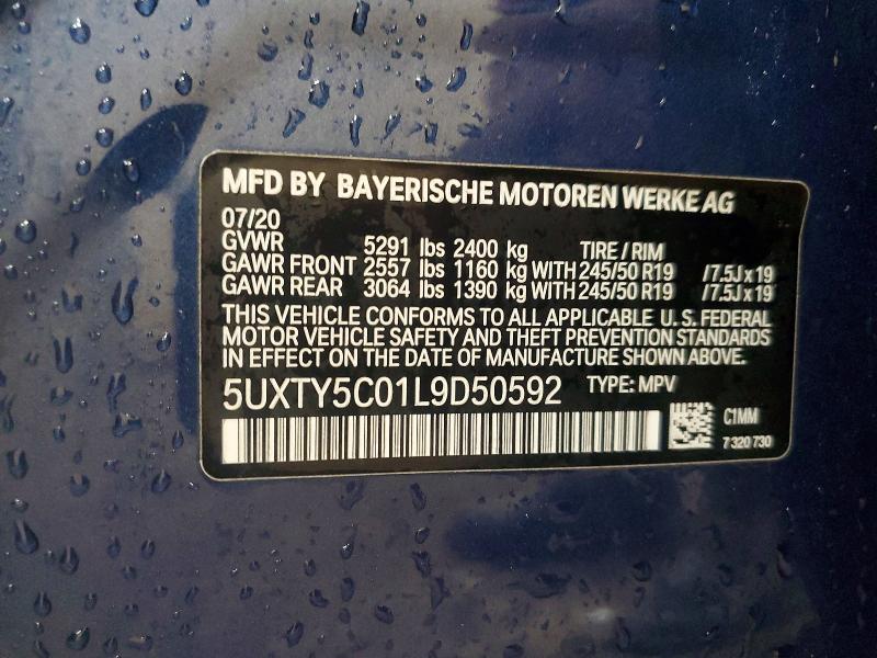 61246466 :رقم المزاد ، 5UXTY5C01L9D50592 vin ، 2020 Bmw X3 مزاد بيع