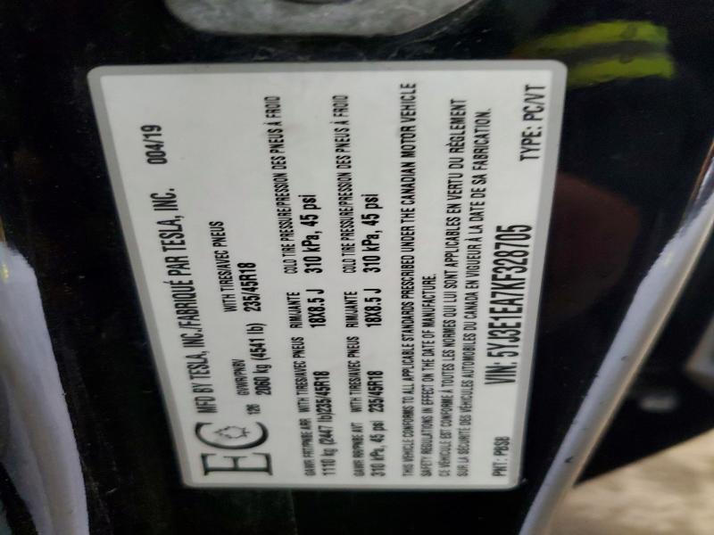 2019 Tesla Model 3 მანქანა იყიდება აუქციონზე, vin: 5YJ3E1EA7KF328705, აუქციონის ნომერი: 62701656
