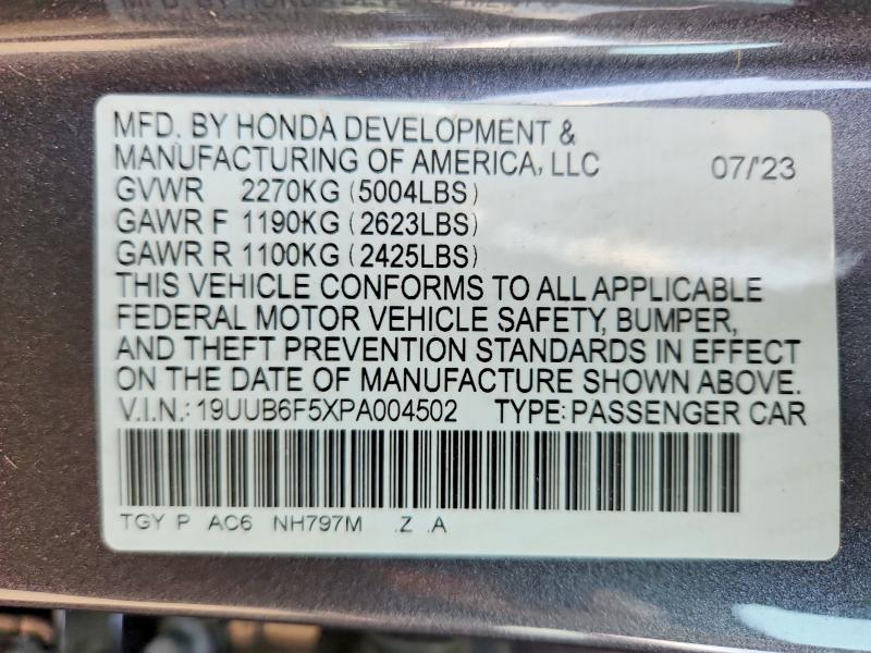 2023 Acura Tlx მანქანა იყიდება აუქციონზე, vin: 19UUB6F5XPA004502, აუქციონის ნომერი: 61871086
