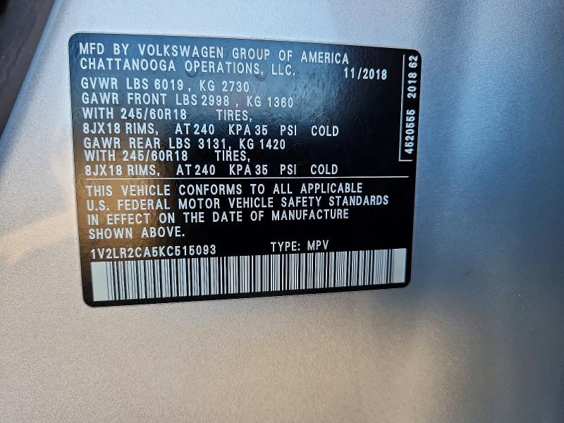 Aukcja sprzedaży 2019 Volkswagen Atlas, vin: 1V2LR2CA5KC515093, numer aukcji: 59201286