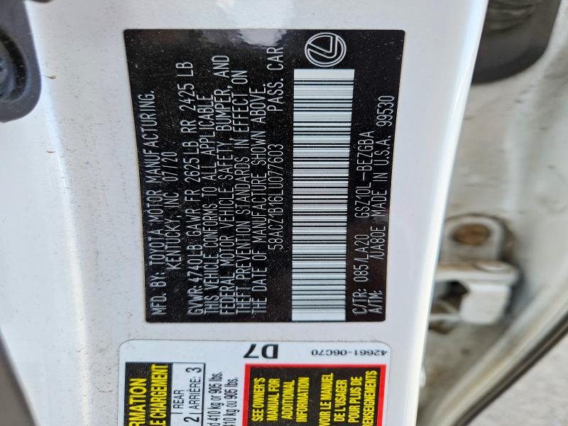 Aukcja sprzedaży 2020 Lexus Es 350, vin: 58ACZ1B16LU077603, numer aukcji: 62116116