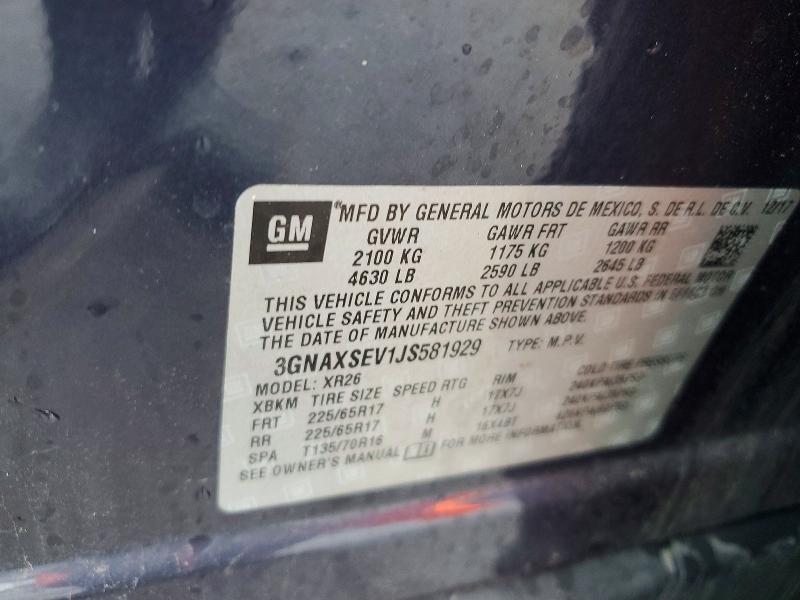 59397516 :رقم المزاد ، 3GNAXSEV1JS581929 vin ، 2018 Chevrolet Equinox مزاد بيع