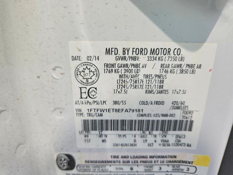 59828796 :رقم المزاد ، 1FTFW1ET8EFA79181 vin ، 2014 Ford F150 مزاد بيع