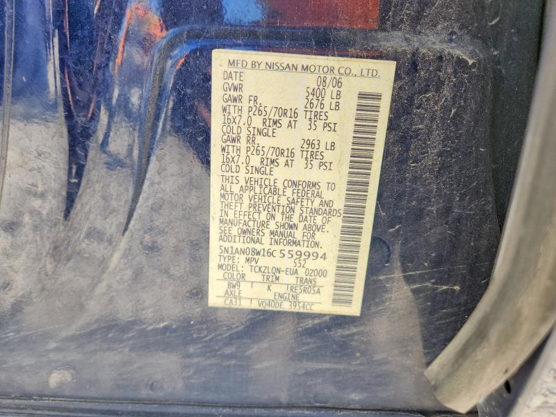 2006 Nissan Xterra მანქანა იყიდება აუქციონზე, vin: 5N1AN08W16C559994, აუქციონის ნომერი: 62081496
