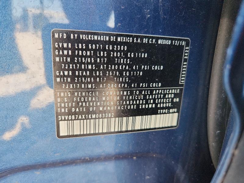 Продажа на аукционе авто 2019 Volkswagen Tiguan, vin: 3VV0B7AX1KM063382, номер лота: 61158896