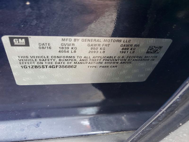 2016 Chevrolet Malibu მანქანა იყიდება აუქციონზე, vin: 1G1ZB5ST4GF356862, აუქციონის ნომერი: 60198796