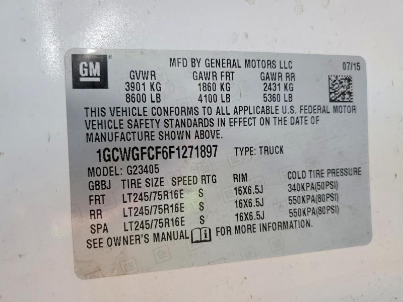 Aukcja sprzedaży 2015 Chevrolet Express G2500, vin: 1GCWGFCF6F1271897, numer aukcji: 62532636