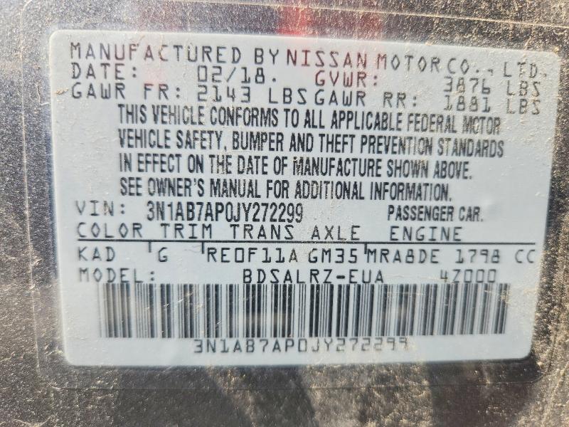 2018 Nissan Sentra მანქანა იყიდება აუქციონზე, vin: 3N1AB7AP0JY272299, აუქციონის ნომერი: 63314506