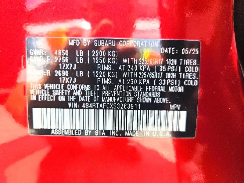 Auction sale of the 2025 Subaru Outback, vin: 4S4BTAFCXS3263911, lot number: 59922796