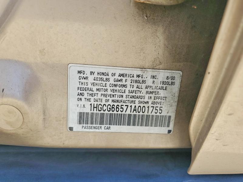 58147856 :رقم المزاد ، 1HGCG66571A001755 vin ، 2001 Honda Accord مزاد بيع