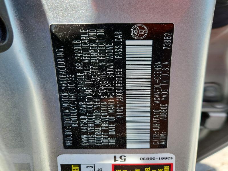 Продаж на аукціоні авто 2024 Toyota Camry, vin: 4T1C11AK6RU860356, номер лоту: 61032506
