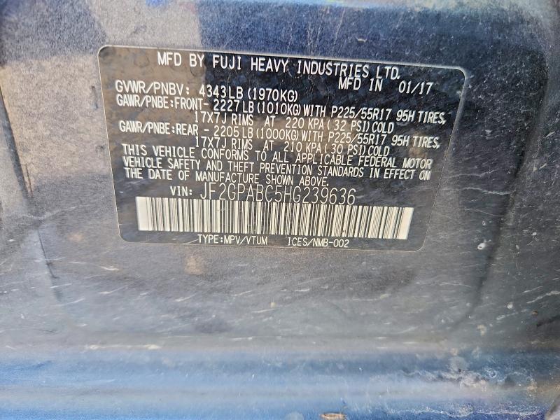 63197746 :رقم المزاد ، JF2GPABC5HG239636 vin ، 2017 Subaru Crosstrek مزاد بيع
