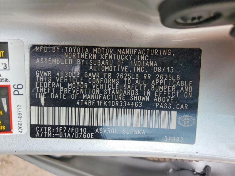 Aukcja sprzedaży 2013 Toyota Camry, vin: 4T4BF1FK1DR334463, numer aukcji: 61756786