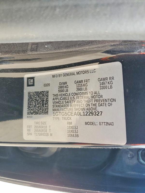 Aukcja sprzedaży 2020 Gmc Canyon, vin: 1GTG5CEA0L1229327, numer aukcji: 59873096