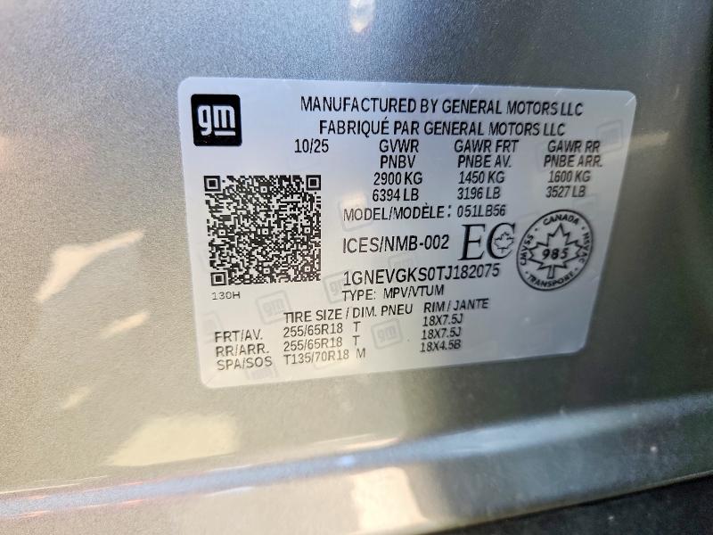 Продаж на аукціоні авто 2026 Chevrolet Traverse, vin: 1GNEVGKS0TJ182075, номер лоту: 61007346