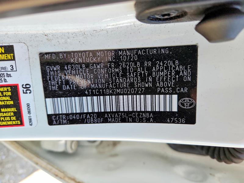 Продаж на аукціоні авто 2021 Toyota Camry, vin: 4T1C11BK2MU020727, номер лоту: 62258126