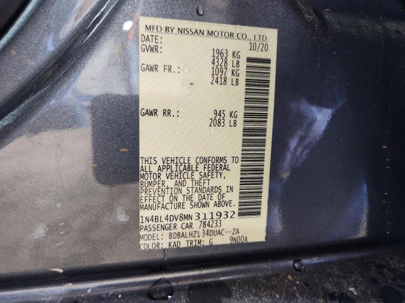 Продаж на аукціоні авто 2021 Nissan Altima, vin: 1N4BL4DV8MN311932, номер лоту: 61532386