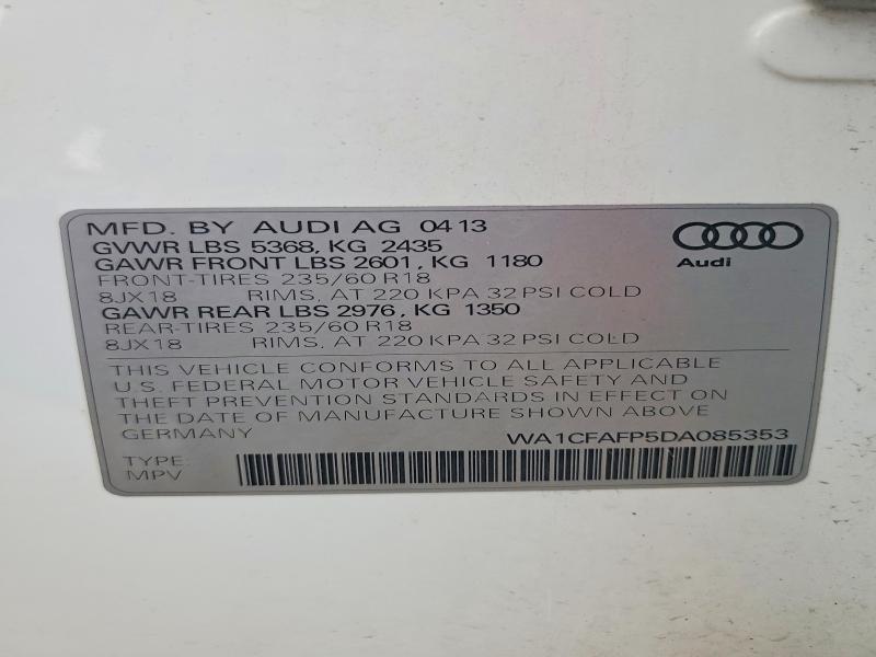 2013 Audi Q5 მანქანა იყიდება აუქციონზე, vin: WA1CFAFP5DA085353, აუქციონის ნომერი: 62939556
