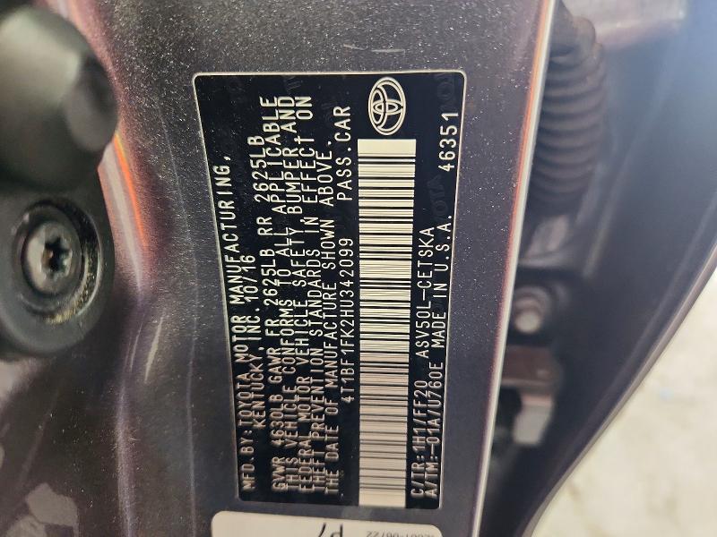 Продажа на аукционе авто 2017 Toyota Camry, vin: 4T1BF1FK2HU342099, номер лота: 62050206