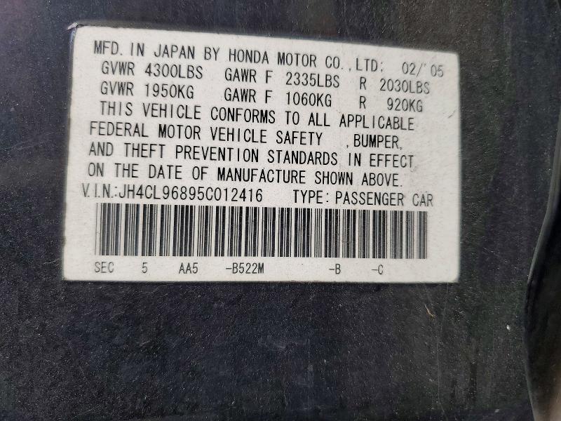 59881556 :رقم المزاد ، JH4CL96895C012416 vin ، 2005 Acura Tsx مزاد بيع
