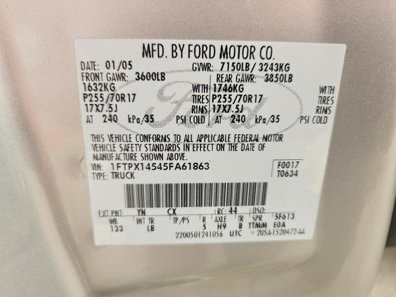Продажа на аукционе авто 2005 Ford F150, vin: 1FTPX14545FA61863, номер лота: 61203936