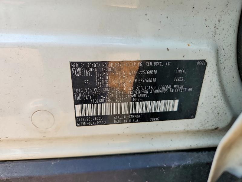 60667686 :رقم المزاد ، 4T3E6RFV8MU040579 vin ، 2021 Toyota Rav4 مزاد بيع