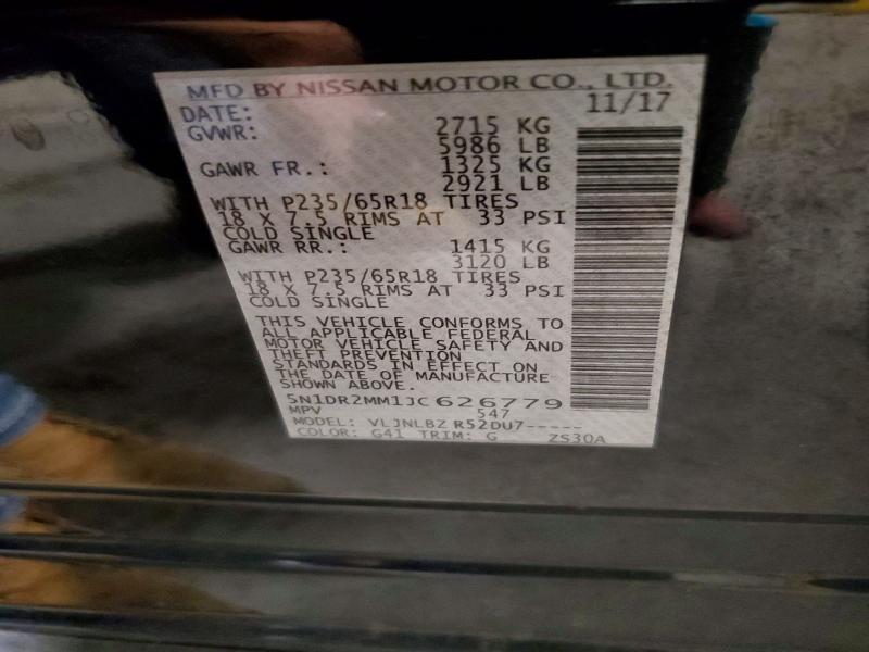 Продаж на аукціоні авто 2018 Nissan Pathfinder, vin: 5N1DR2MM1JC626779, номер лоту: 62843296