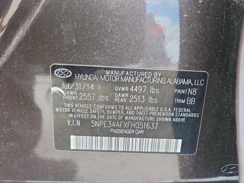 62145266 :رقم المزاد ، 5NPE34AFXFH051637 vin ، 2015 Hyundai Sonata مزاد بيع