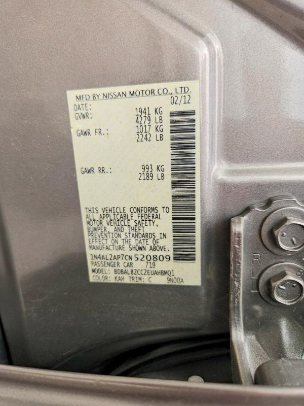 Aukcja sprzedaży 2012 Nissan Altima, vin: 1N4AL2AP7CN520809, numer aukcji: 60226486