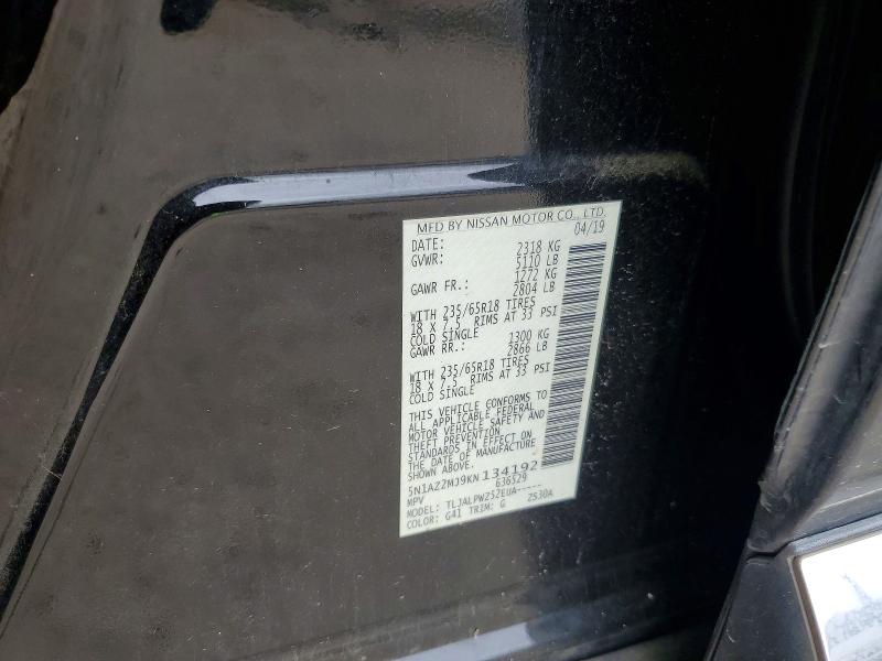 Aukcja sprzedaży 2019 Nissan Murano, vin: 5N1AZ2MJ9KN134192, numer aukcji: 60829726