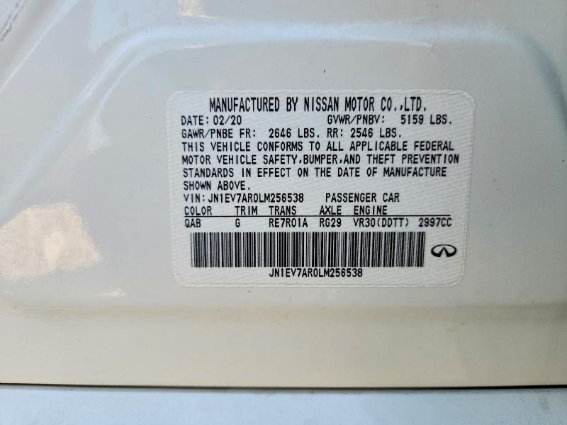 62143936 :رقم المزاد ، JN1EV7AR0LM256538 vin ، 2020 Infiniti Q50 مزاد بيع