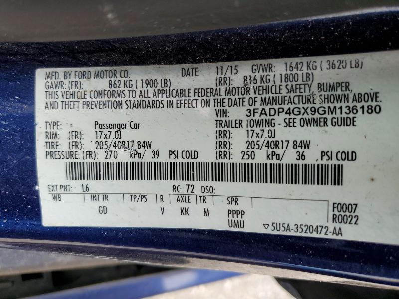 63020556 :رقم المزاد ، 3FADP4GX9GM136180 vin ، 2016 Ford Fiesta مزاد بيع