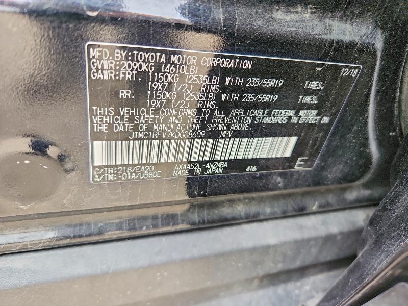 Aukcja sprzedaży 2019 Toyota Rav4, vin: JTMC1RFV7KD008609, numer aukcji: 62133806