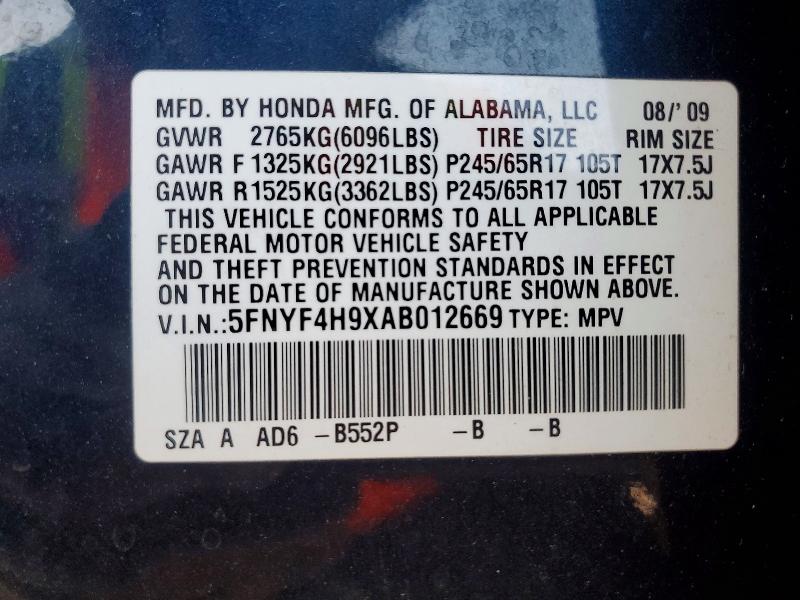 Продаж на аукціоні авто 2010 Honda Pilot, vin: 5FNYF4H9XAB012669, номер лоту: 62773656