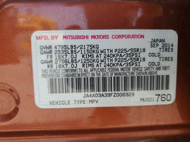 Aukcja sprzedaży 2015 Mitsubishi Outlander, vin: JA4AD3A39FZ006929, numer aukcji: 61801516