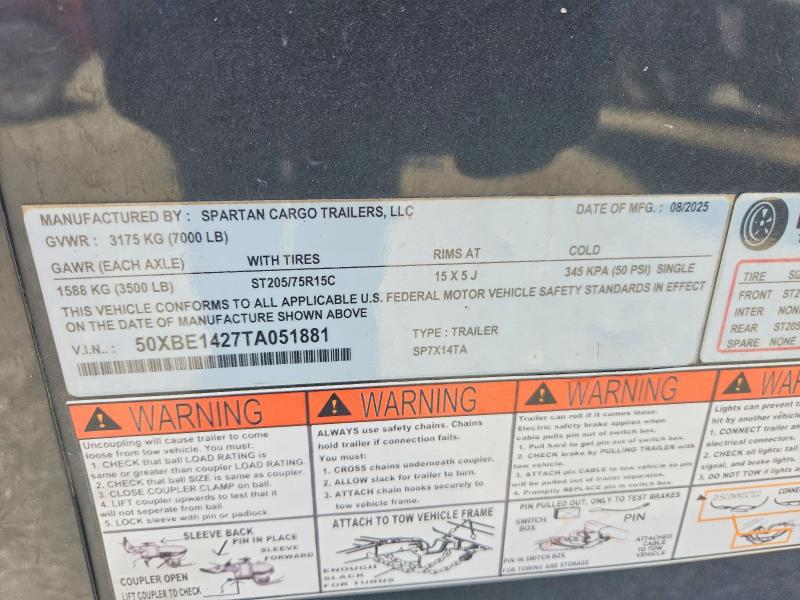 62104306 :رقم المزاد ، 50XBE1427TA051881 vin ، 2026 Spartan Cargo Unknown مزاد بيع