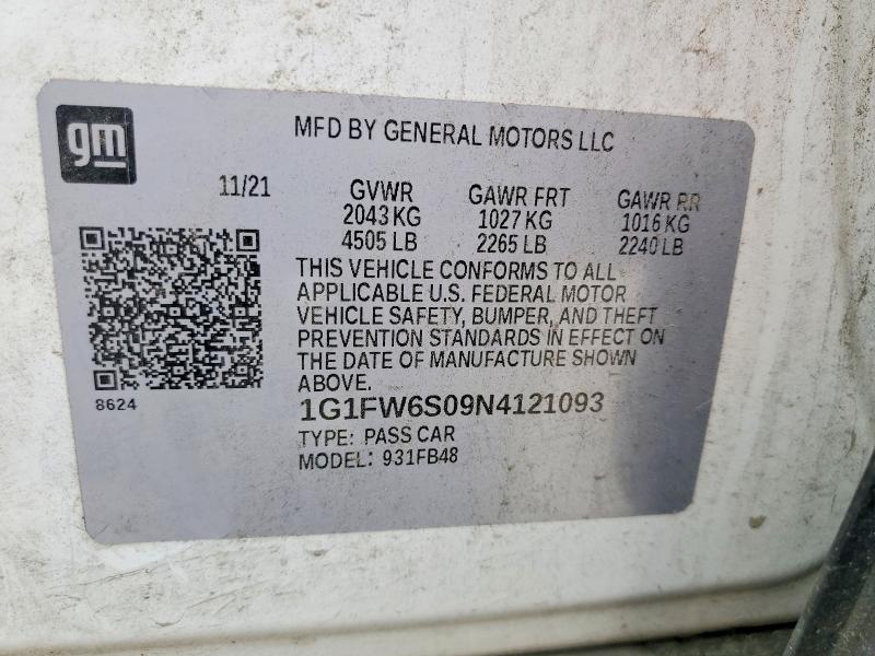 2022 Chevrolet Bolt Ev მანქანა იყიდება აუქციონზე, vin: 1G1FW6S09N4121093, აუქციონის ნომერი: 60527936