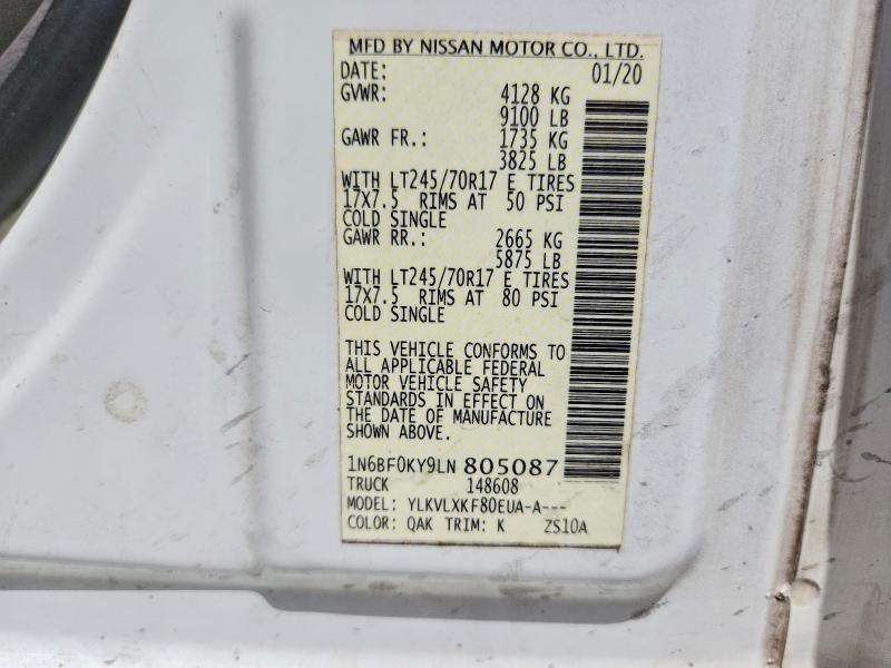 Продажа на аукционе авто 2020 Nissan Nv, vin: 1N6BF0KY9LN805087, номер лота: 59831556