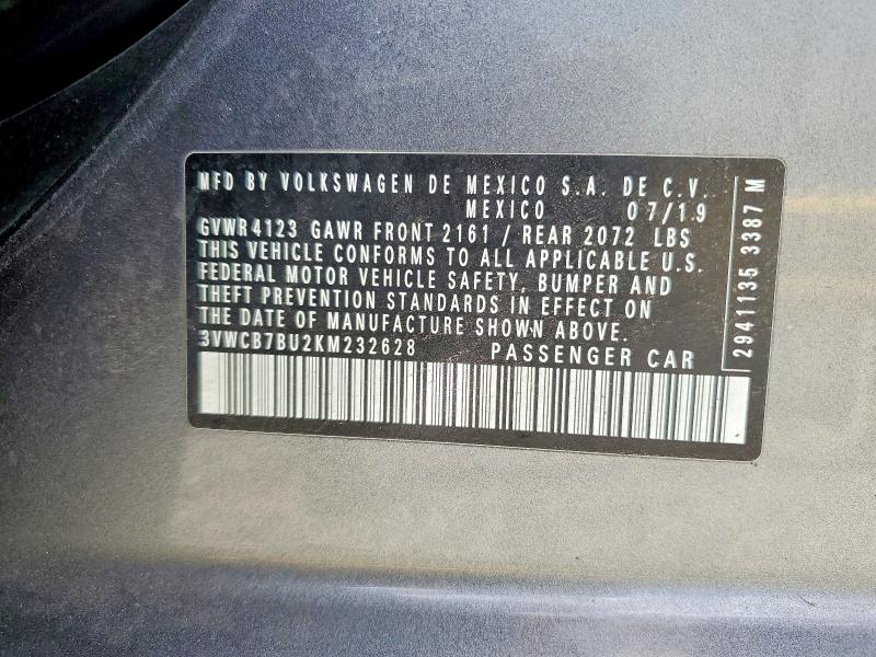 63296826 :رقم المزاد ، 3VWCB7BU2KM232628 vin ، 2019 Volkswagen Jetta مزاد بيع
