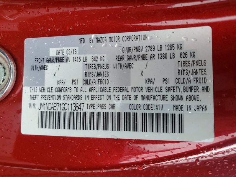 Продажа на аукционе авто 2016 Mazda Mx-5 Miata, vin: JM1NDAB71G0113847, номер лота: 58566796
