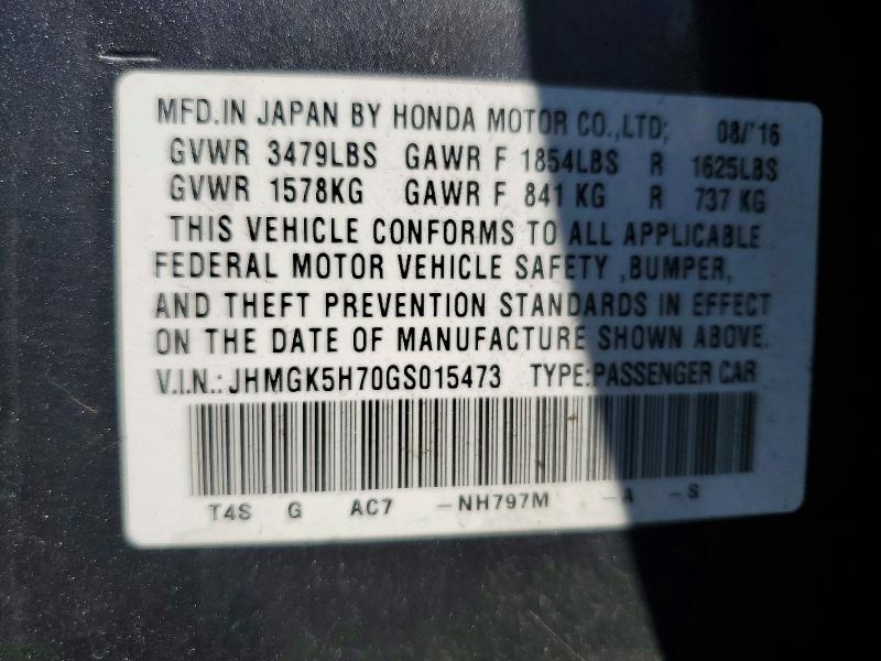 61617816 :رقم المزاد ، JHMGK5H70GS015473 vin ، 2016 Honda Fit مزاد بيع
