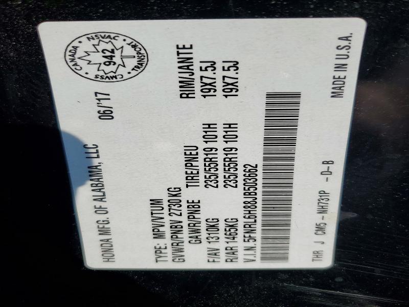 Aukcja sprzedaży 2018 Honda Odyssey, vin: 5FNRL6H88JB503662, numer aukcji: 60628126