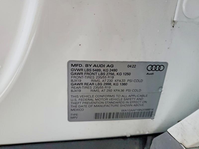 63215846 :رقم المزاد ، WA1GAAFY8N2098814 vin ، 2022 Audi Q5 مزاد بيع