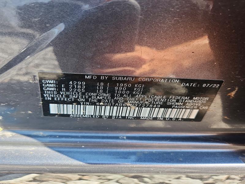 2022 Subaru Impreza მანქანა იყიდება აუქციონზე, vin: 4S3GTAB69N3727849, აუქციონის ნომერი: 63136016