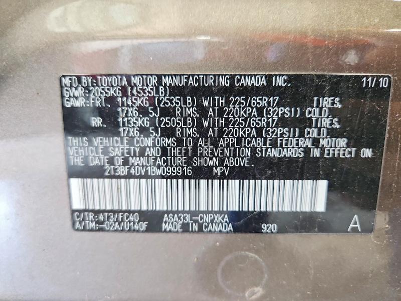 Продажа на аукционе авто 2011 Toyota Rav4, vin: 2T3BF4DV1BW099916, номер лота: 61408126